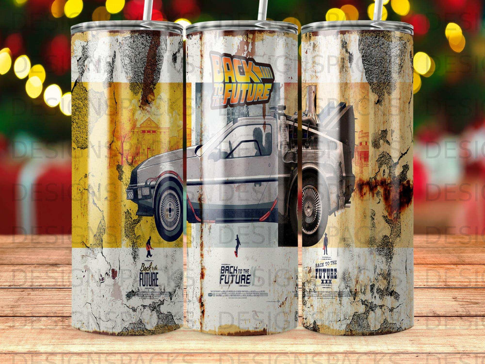 DeLorean car from Back to the Future on a tumbler.
