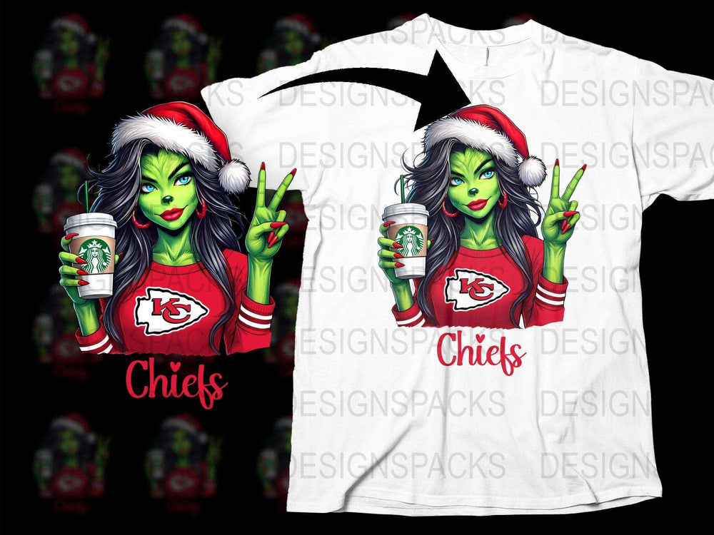 Festive Green Monster Cheerleader T-Shirt, Christmas Sports Fan Apparel, Kansas City Chiefs Inspired Tee