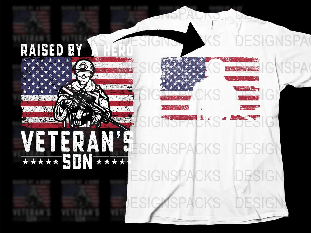Veteran's Son T-Shirt, Patriotic American Flag Graphic Tee, Military Family Apparel, Unique Gift for Veteran's Child