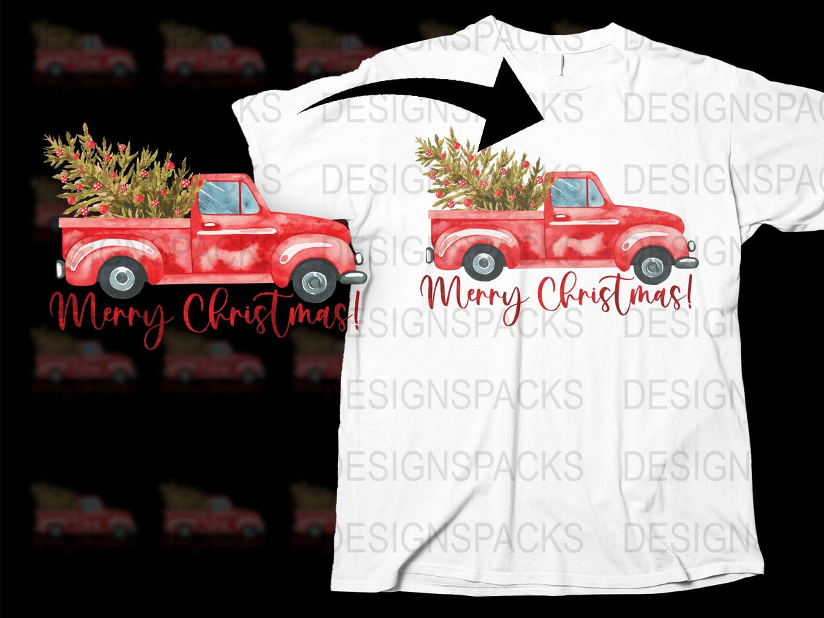 Merry Christmas Red Truck T-Shirt, Vintage Pickup Truck, Holiday Casual Wear, Festive Apparel for Family Celebrations