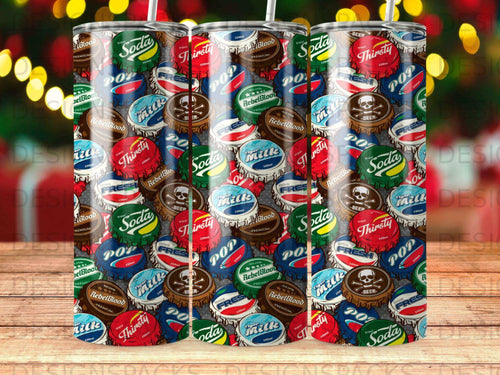 Pattern of vintage soda, milk, and beer bottles with 
