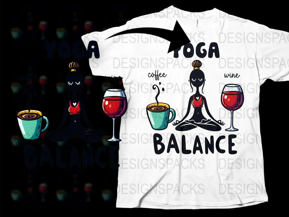 Yoga Coffee Wine Balance T-Shirt, Funny Yoga Lover Tee, Gift for Yogis, Casual Graphic Shirt