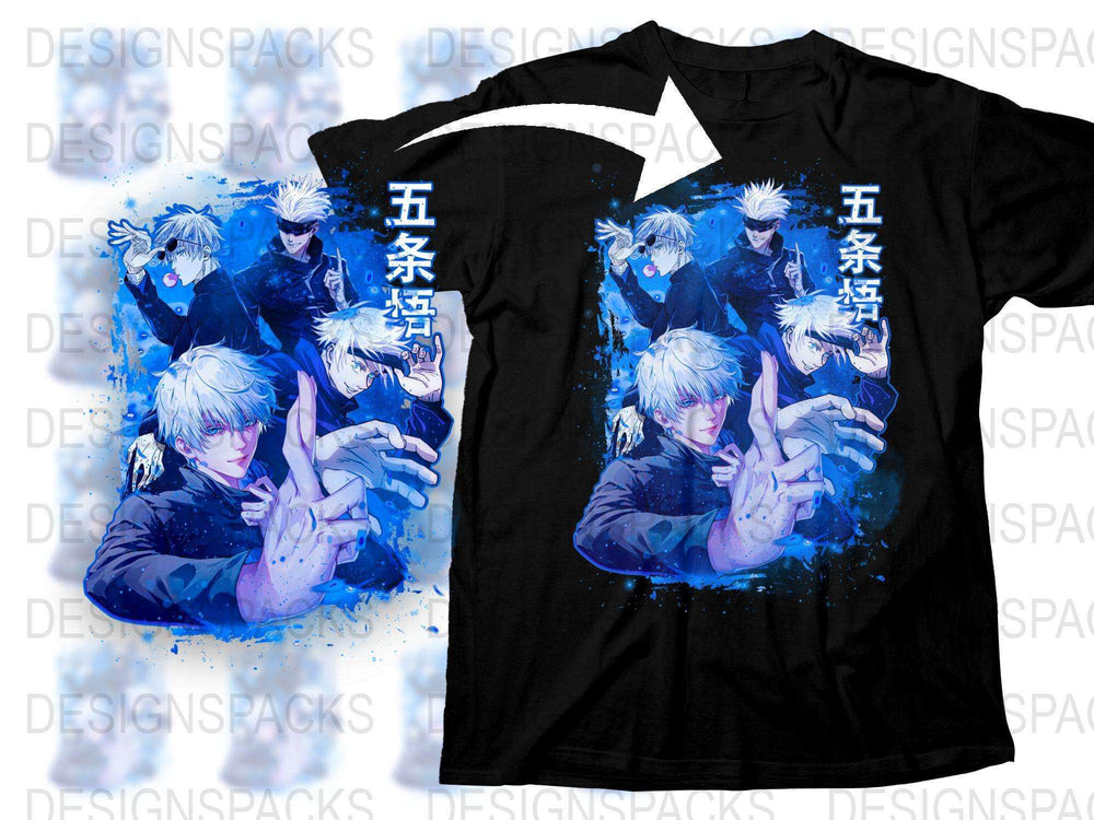 Anime Inspired T-Shirt, Cool Blue Graphic Tee, Men's Women's Casual Streetwear, Unique Manga Character Design, Fashionable Urban Apparel