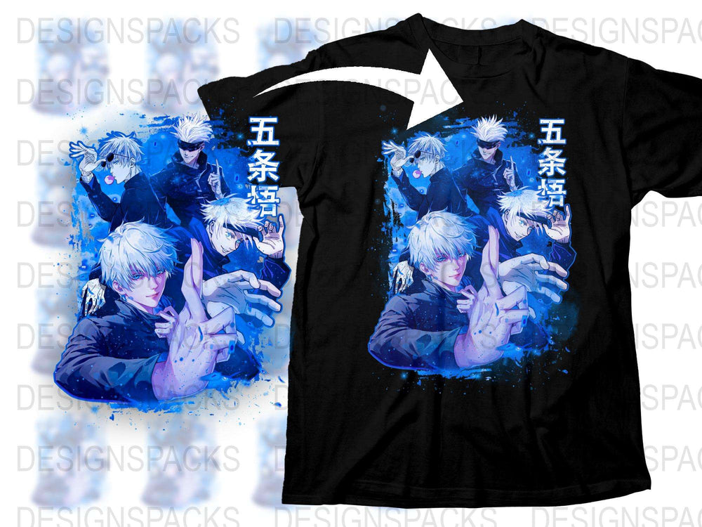 Anime Inspired T-Shirt, Cool Blue Graphic Tee, Men's Women's Casual Streetwear, Unique Manga Character Design, Fashionable Urban Apparel