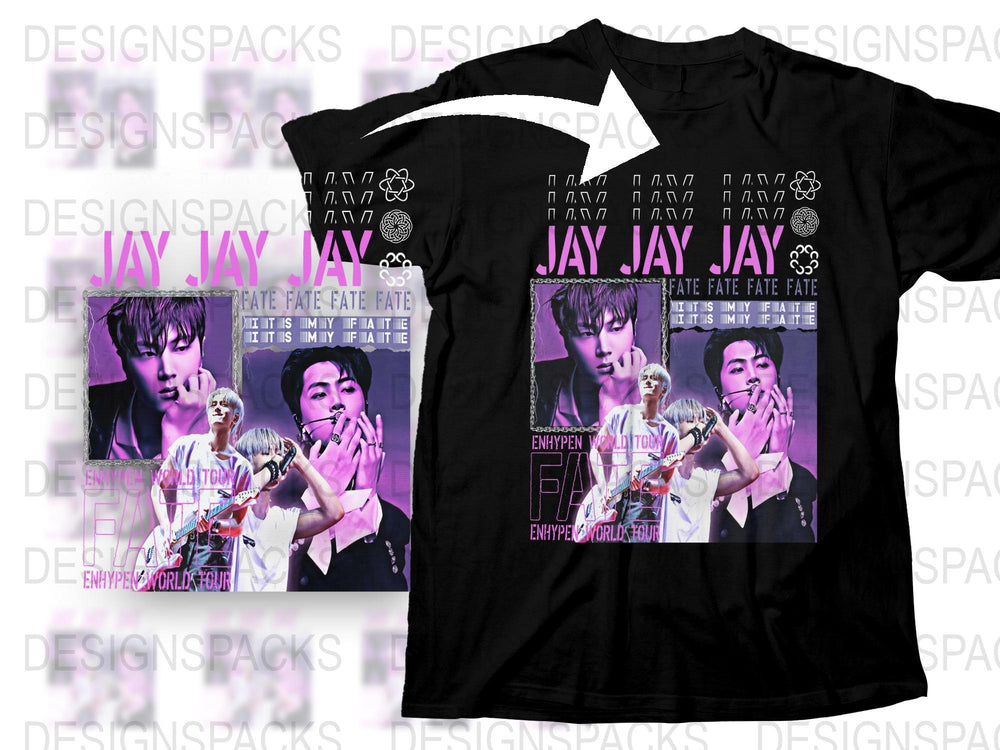K-Pop Inspired Black T-Shirt, Jay B Print, Colorful Graphic Tee, Fan Merch, Unisex Clothing