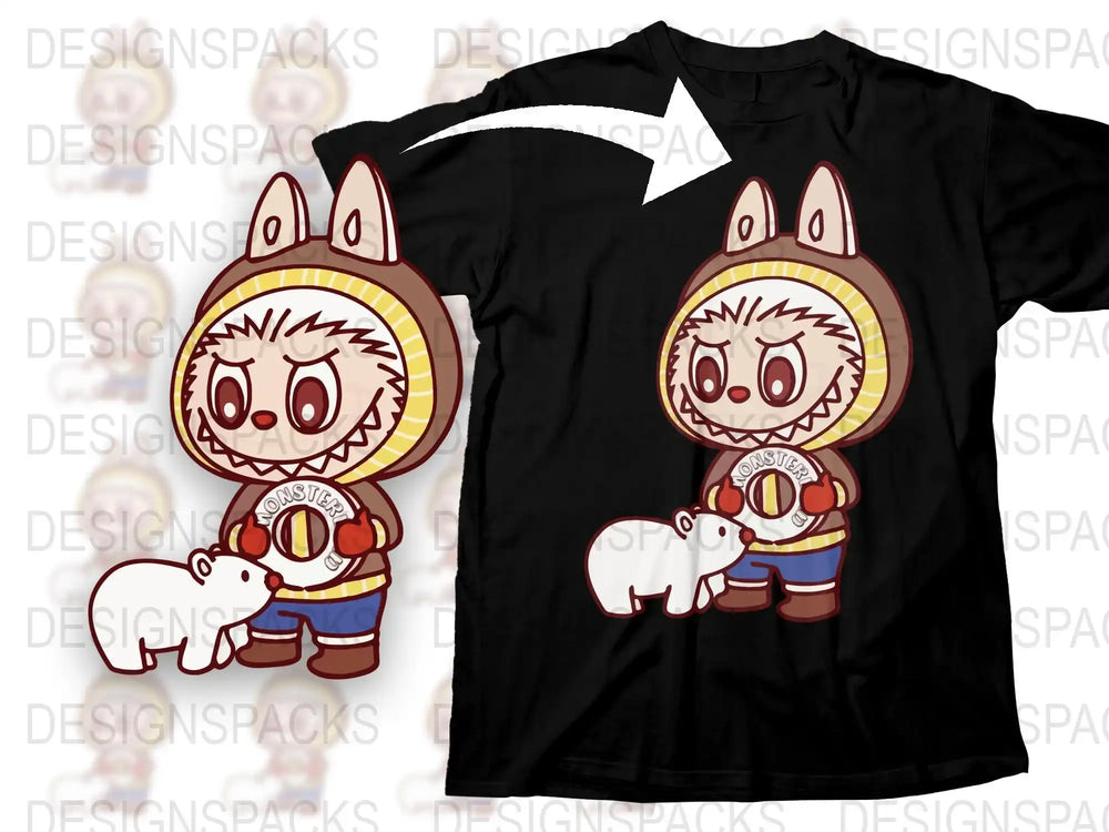 Cute Cartoon Animal T-Shirt, Kid-Friendly Graphic Tee, Bear and Bunny Design, Unisex Children's Fashion Wear