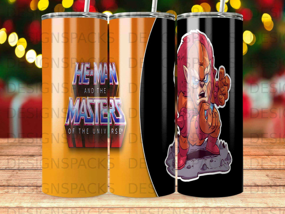 Masters of the Universe tumbler with He-Man graphic.