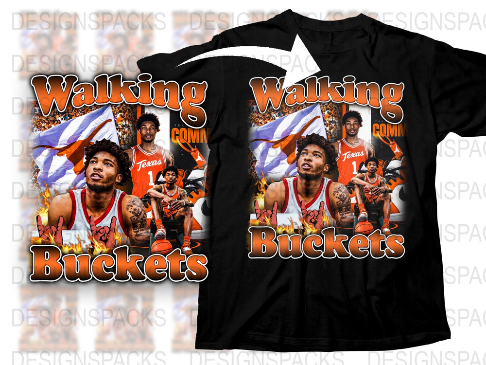 Texas Themed Basketball T-Shirt, Walking Buckets, Bold Sports Fan Gear, Athletic Apparel Orange Black