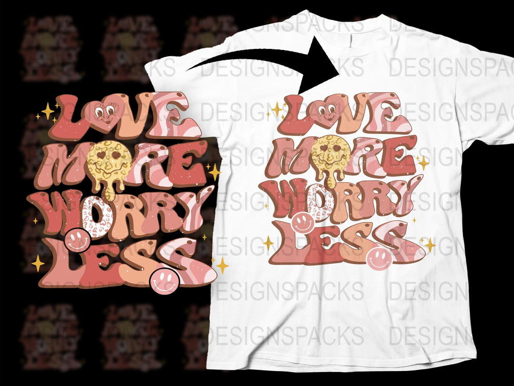 Love More Worry Less T-Shirt, Retro 70s Graphic Tee, Positive Quote Shirt, Short Sleeve Unisex Top