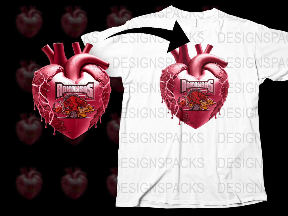 Arkansas Heart and Dragon Graphic T-Shirt, Bold Red Design, Unisex Fashion Top
