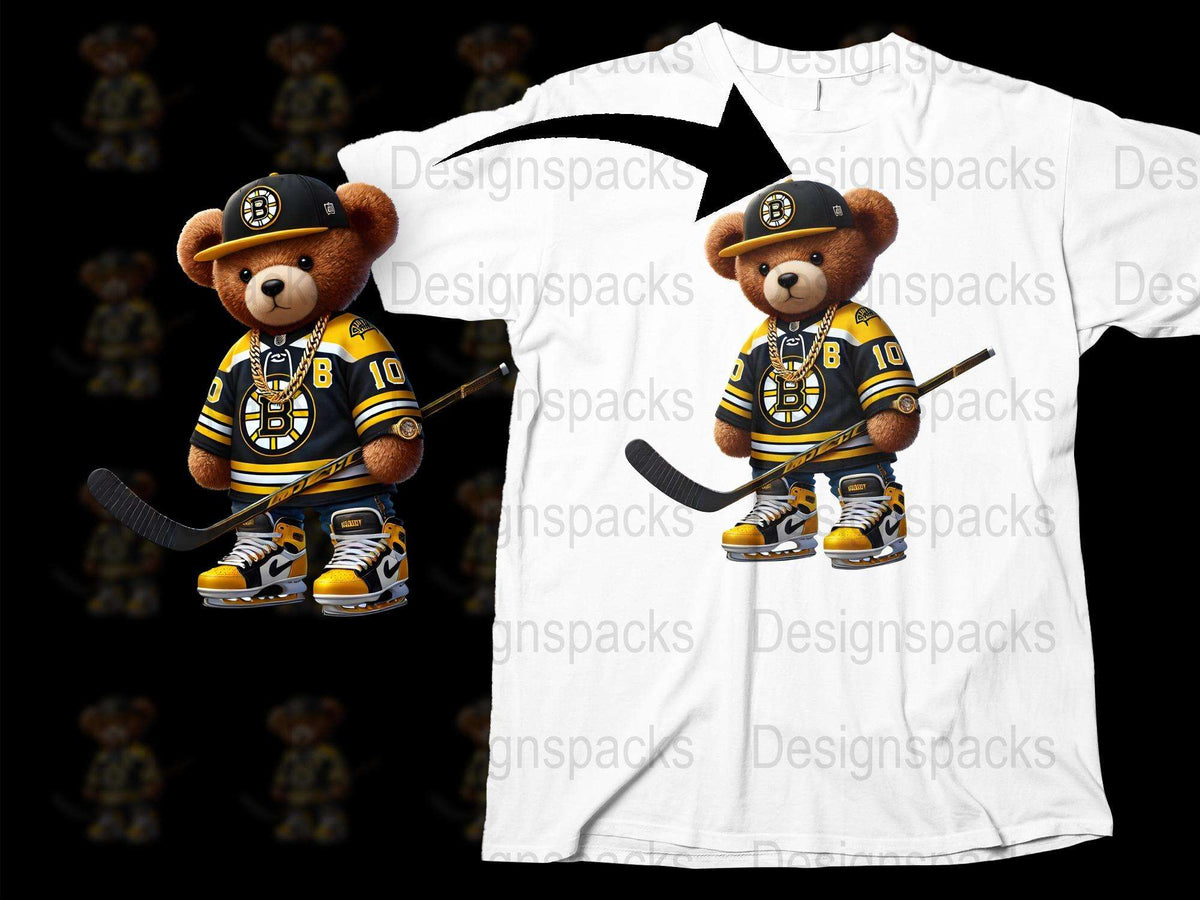Hockey Teddy Bear T-Shirt, Cute Sports Bear Tee, Youth and Adult Sizes, Casual Wear, Gift Idea
