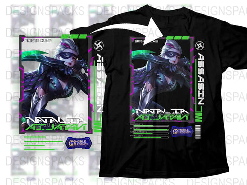 Mobile Legends Natalia T-Shirt, Gaming Graphic Tee, Black Cotton Shirt, Cyber Style Design, Gamer Apparel, Unisex Fit