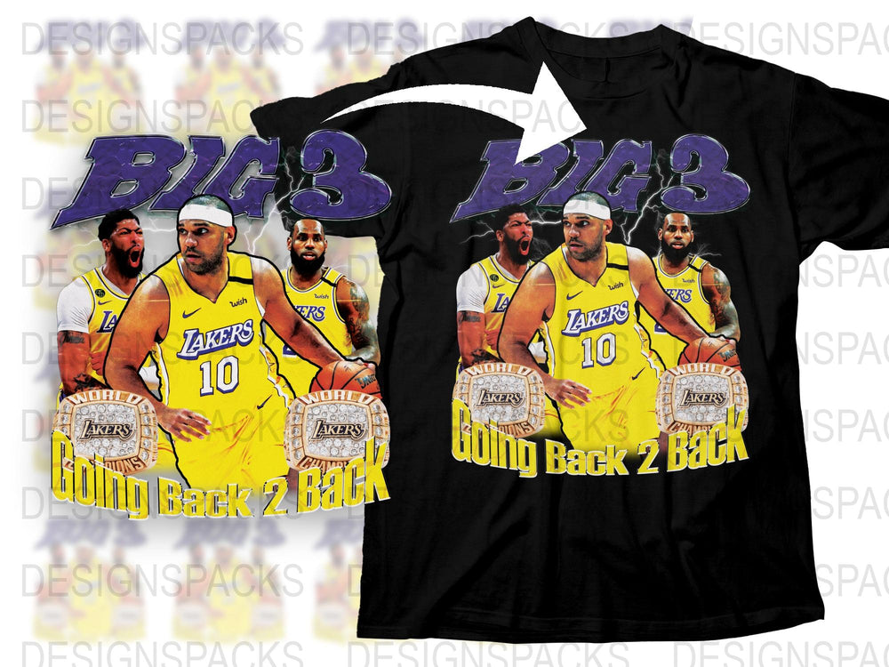 Lakers Basketball Team Graphic T-Shirt, Purple and Gold, Men's Sports Tee, Going Back 2 Back Design