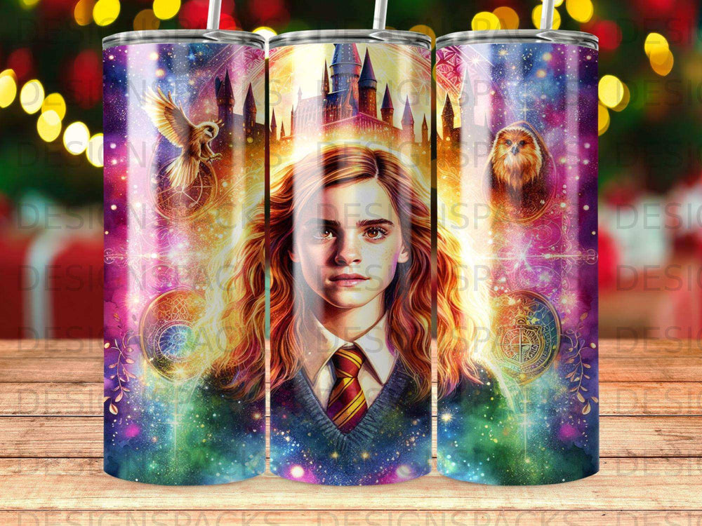 Harry Potter with Hogwarts castle, owl, and magical starry background.