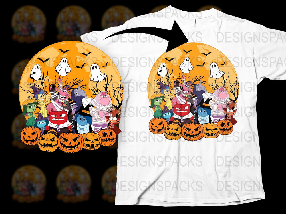Halloween T-Shirt Cute Ghosts and Monsters Pumpkin Graphic Unisex Kids Adults Fall Celebration Tee