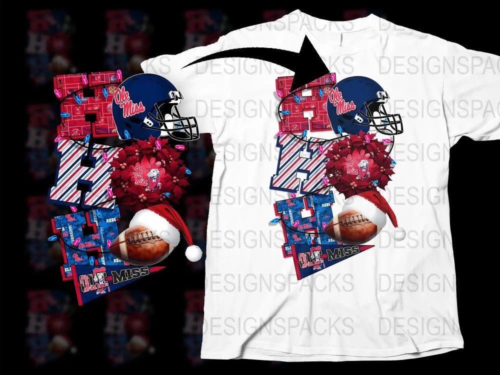 Ole Miss Rebels Football Helmet and Floral Print T-Shirt, College Sports Fan Apparel, Casual Wear