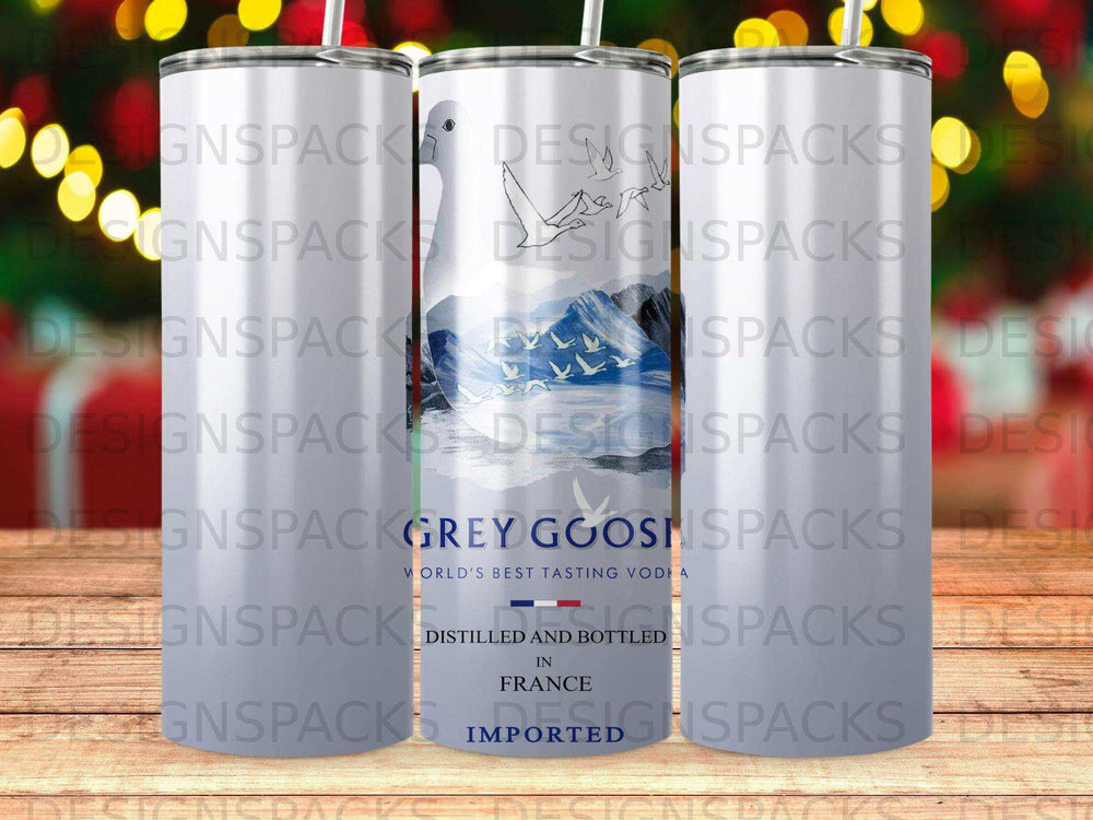 Grey Goose vodka tumbler with geese design, "World's Best Tasting Vodka".