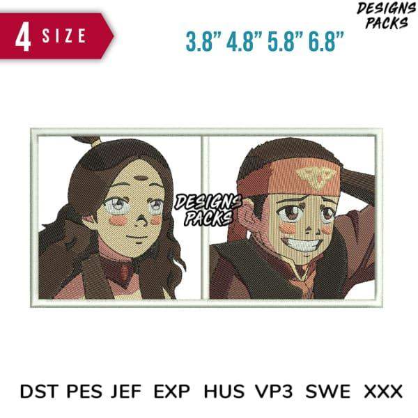 Anime-style embroidery design bundle with 4 sizes, compatible with DST PES JEF formats for machine embroidery