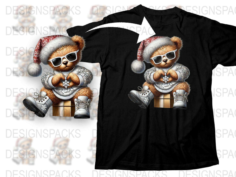 Cool Teddy Bear Graphic T-Shirt, Hip Hop Style, Kids Urban Fashion, Christmas Gift Idea, Unisex Black Tee