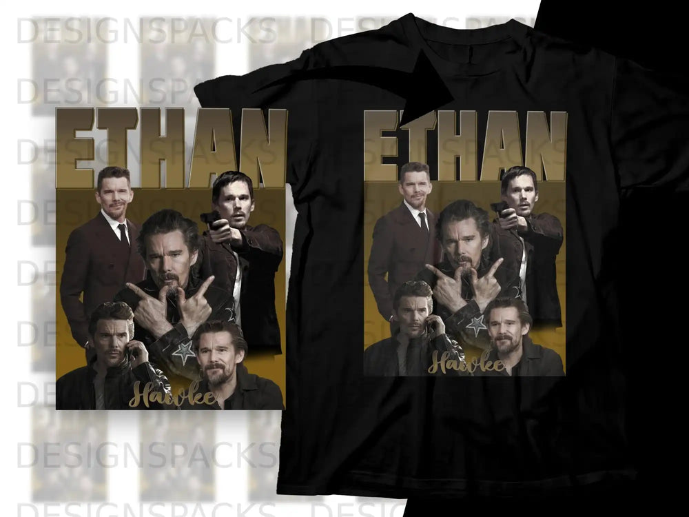 T-shirt graphic with a collage of actor Ethan Hawke.