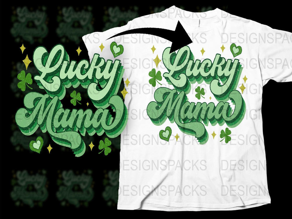 Lucky Mama T-Shirt, Green Shamrock St. Patrick's Day Tee, Women's Graphic Shirt, Clover Design Casual Wear