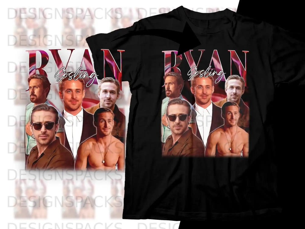 T-shirt featuring collaged portraits of Ryan Gosling and the text "RYAN Gosling".