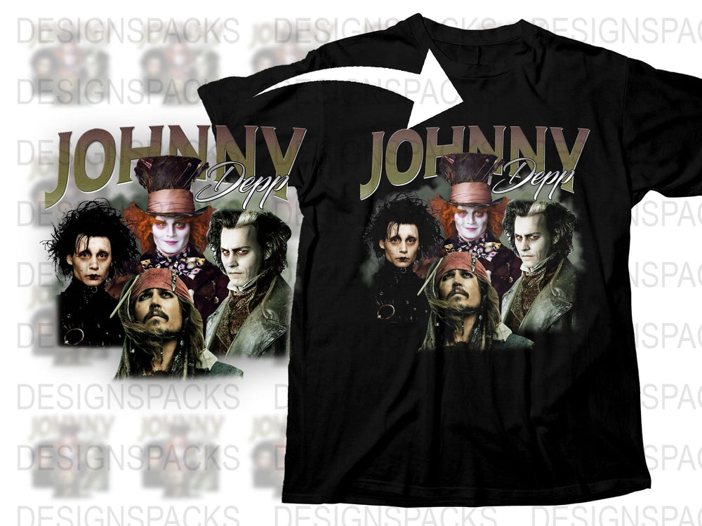 Johnny Depp Fan T-Shirt, Various Movie Roles Collage, Actor Tribute Tee, Unique Graphic Design Shirt