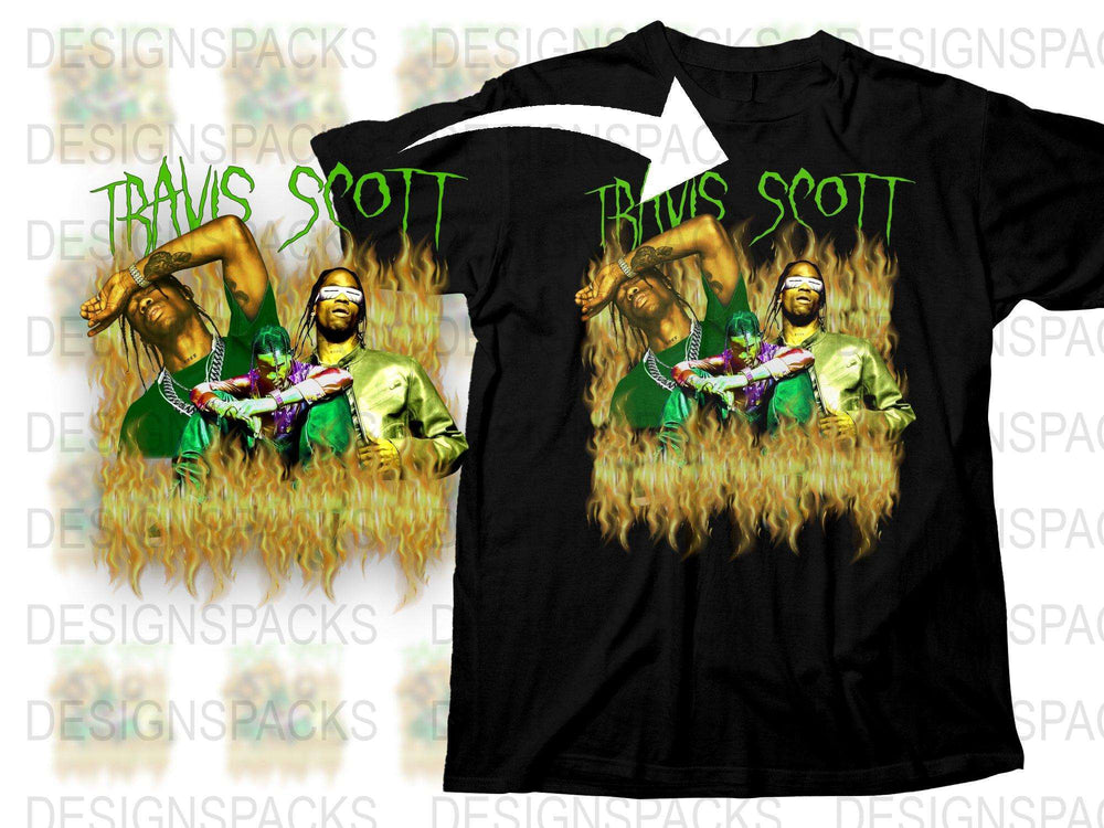 Travis Scott Inspired Graphic T-Shirt, Hip Hop Music Tee, Flame Design, Concert Merch, Black Cotton Shirt