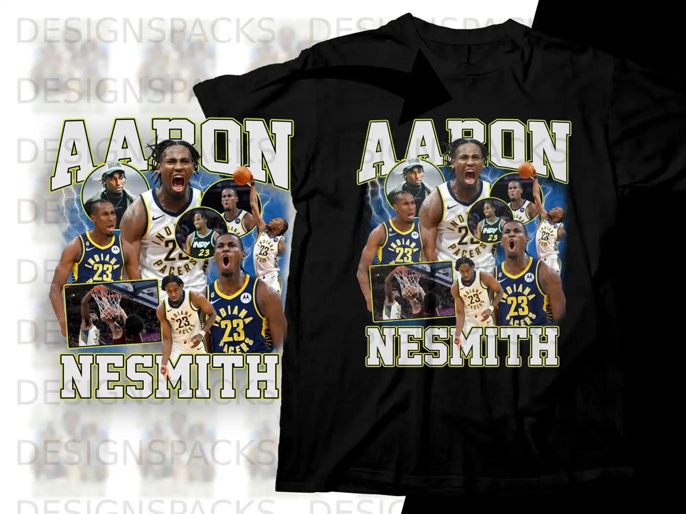 Aaron Nesmith Indiana Pacers jersey graphic with player images and text.