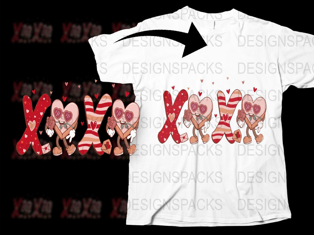 XOXO Candy Heart Graphic T-Shirt, Valentine's Day Love Tee, Cute Romantic Gift for Her, Unique Design Full Print Shirt