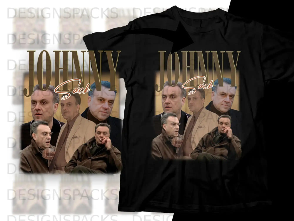 Black t-shirt with "Johnny" text and collages of actor Steven Van Zandt.