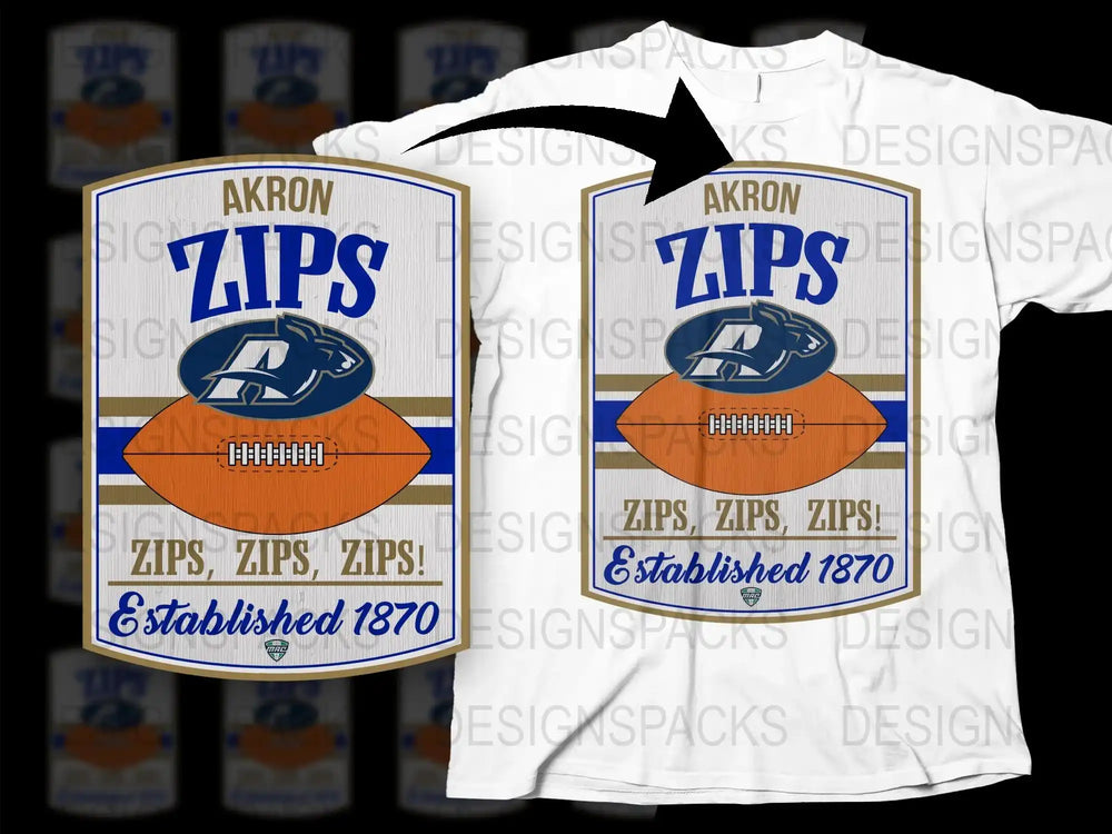 Akron Zips T-Shirt Vintage Football Design, College Team Shirt, Metallic Orange Graphic Tee, Established 1870, Sports Fan Apparel