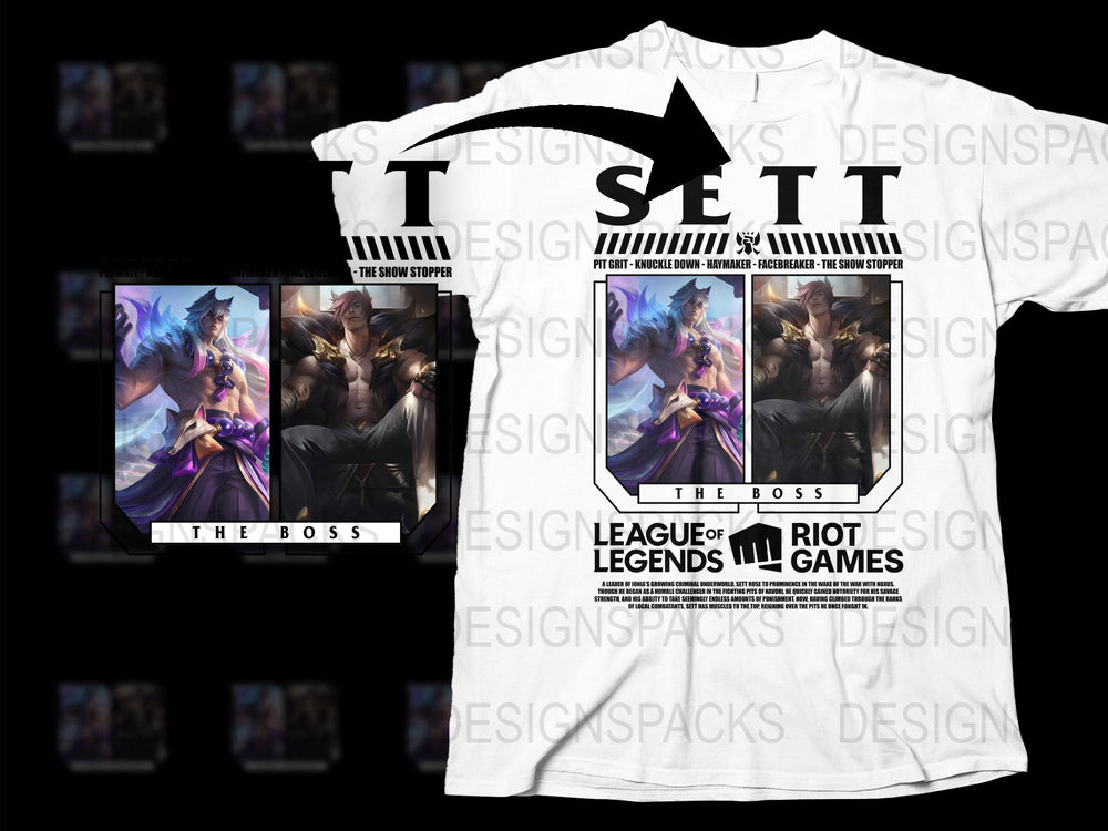 League of Legends Sett Champion Graphic T-Shirt, Gaming Apparel, Cool Men's White Tee, Riot Games Merchandise