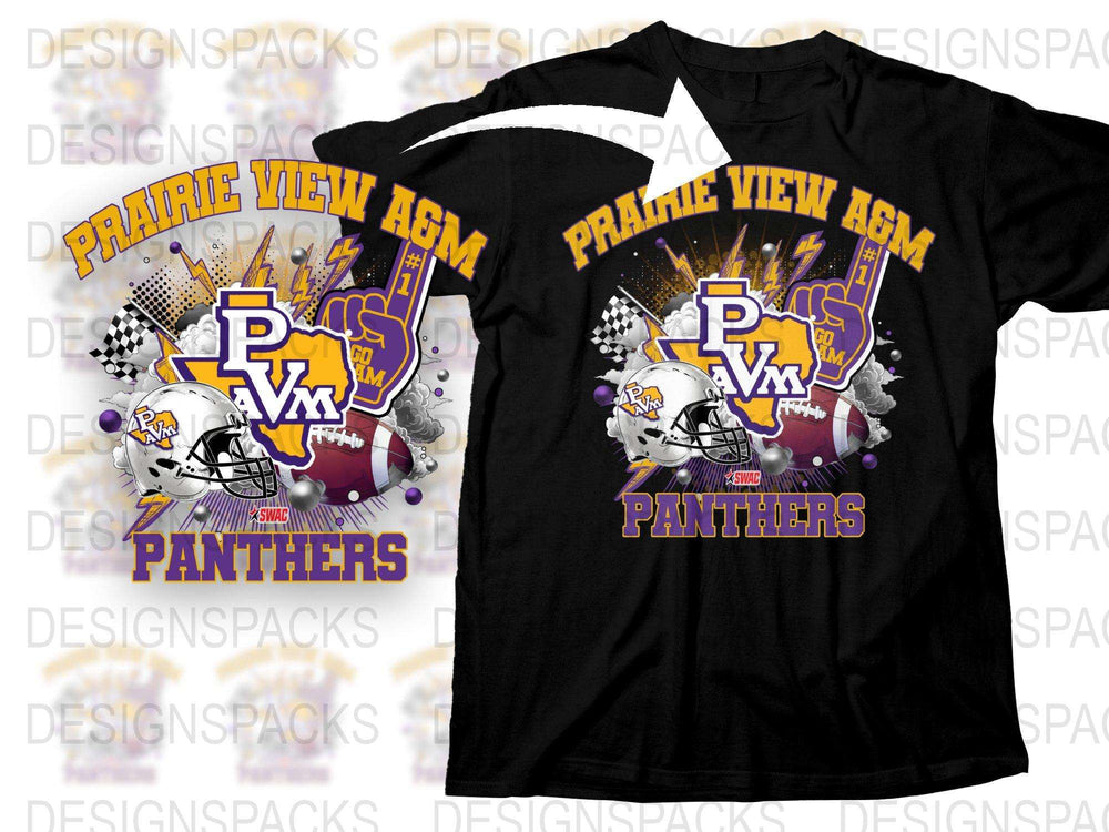 Prairie View AandM Panthers Graphic T-Shirt, College Football Tee, Sports Fan Apparel, Black Cotton Shirt