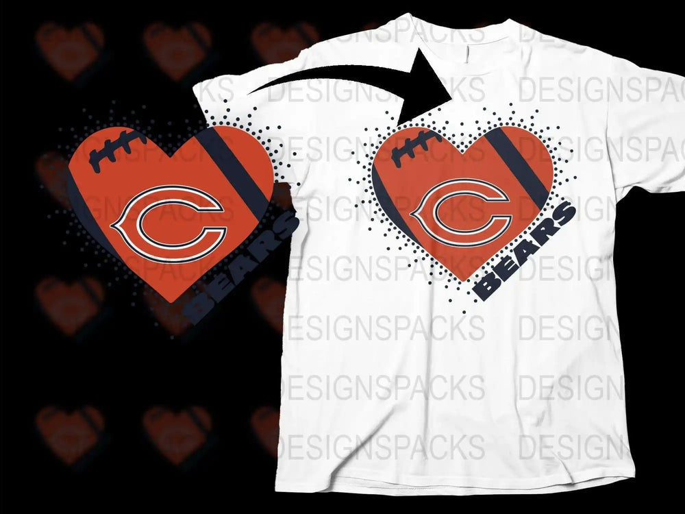 Chicago Bears Heart Logo T-Shirt, Football Fan Gift, Sports Team Apparel, Casual Wear, Orange and Navy