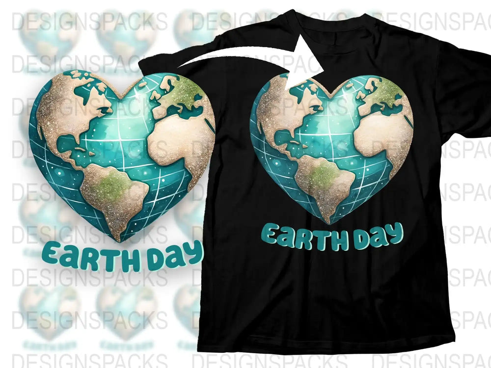 Earth Day T-Shirt with Heart Shaped World Map Design, Eco-Friendly Graphic Tee, Unisex Black Cotton Shirt