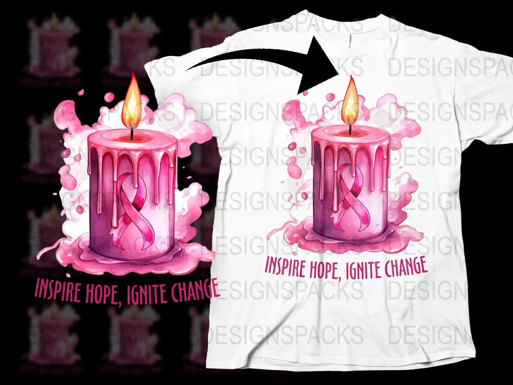 Inspirational Candle Graphic T-Shirt, Pink Candle Art, 'Inspire Hope, Ignite Change' Tee, Unique Motivational Clothing