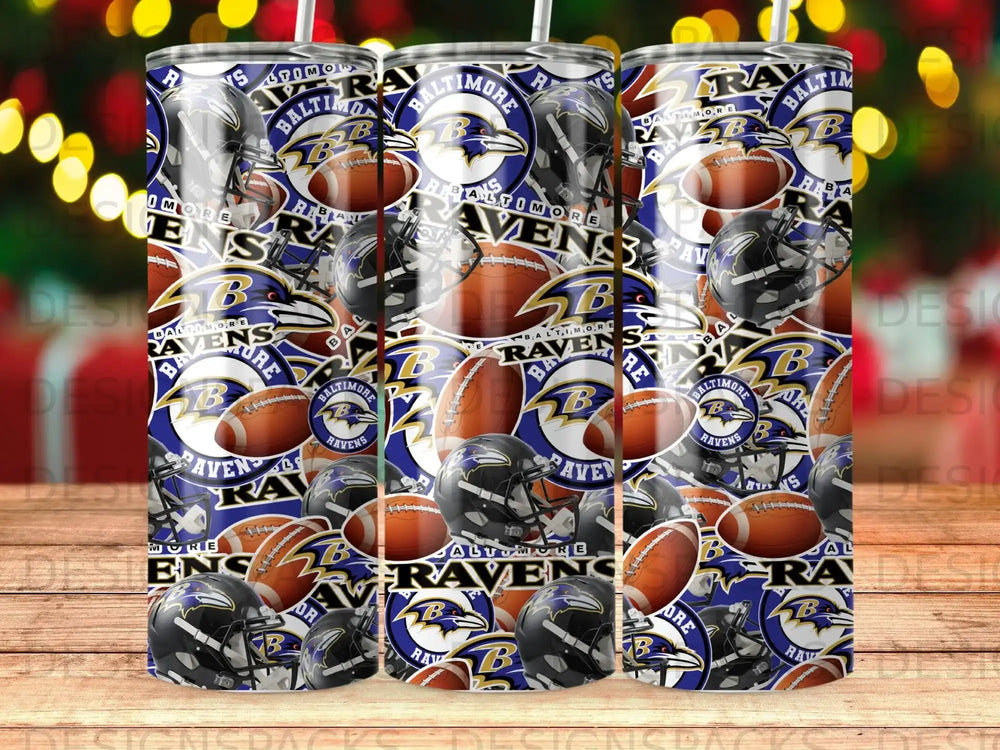 Baltimore Ravens football helmets, helmets, and footballs pattern on can.