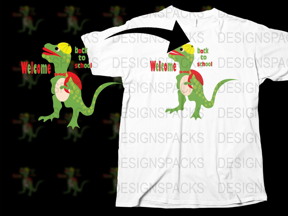 Kids Dinosaur T-Shirt, Back to School Welcome Graphic Tee, Fun Dino Design, White Cotton Shirt for Children.