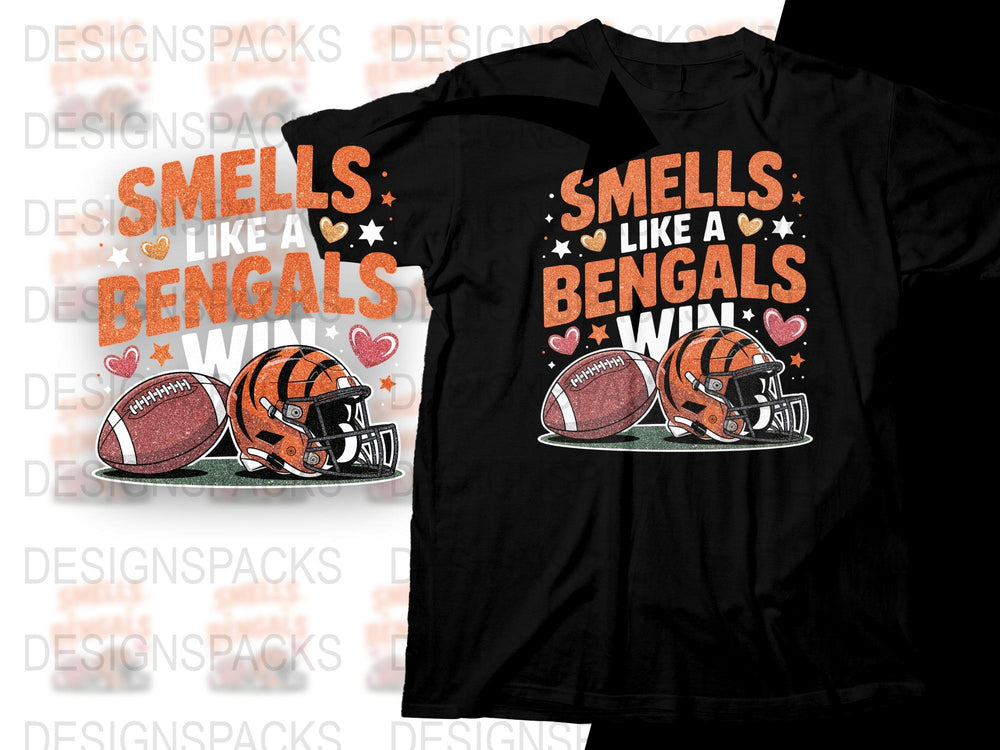 Smells Like a Bengals Win T-Shirt, Football Fan Graphic Tee, Sports Team Apparel, Unisex Black Shirt