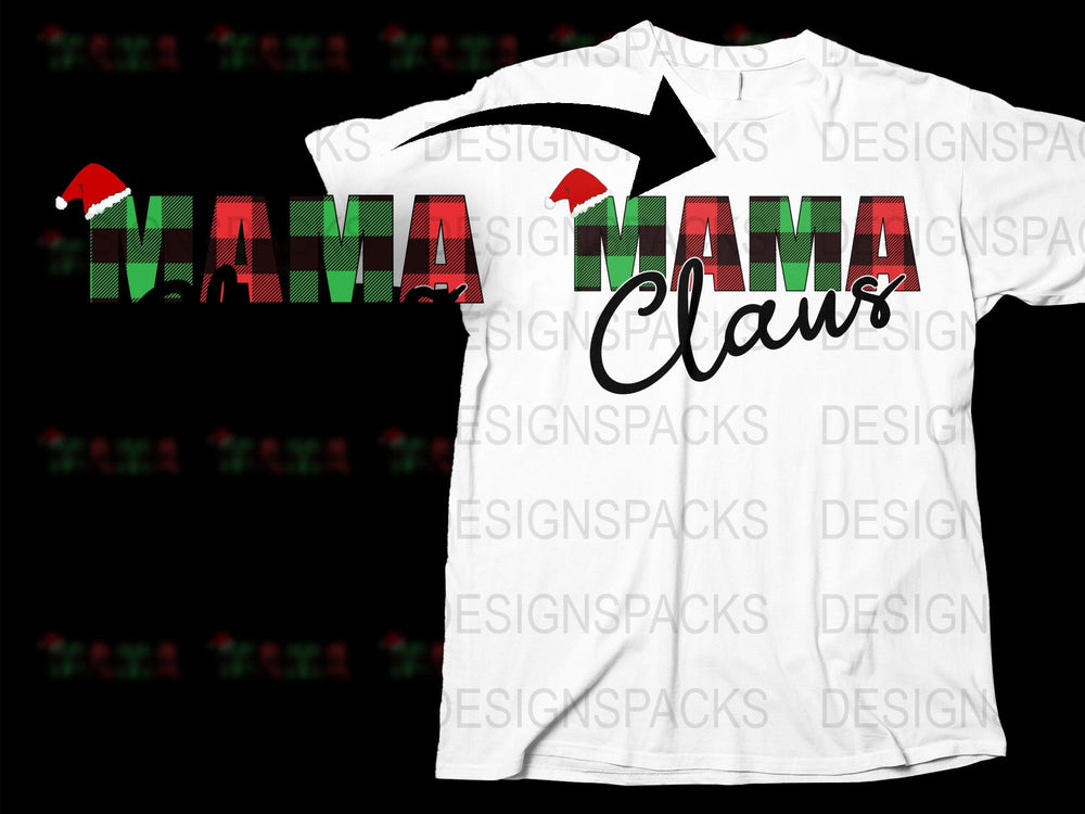 Mama Claus Christmas T-Shirt, Festive Holiday Graphic Tee, Women's Seasonal Apparel, Red Santa Hat Design