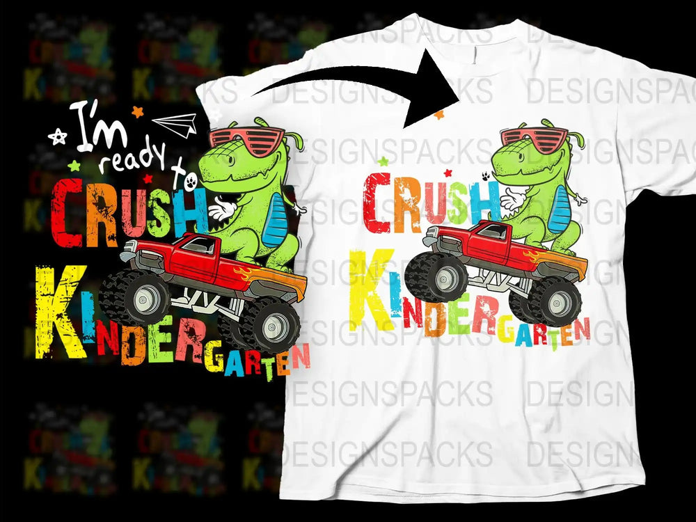 Dinosaur T-Shirt, Kindergarten Ready, Boys Cool Dino Tee, Monster Truck Graphic, First Day of School Outfit, Fun Kids Apparel