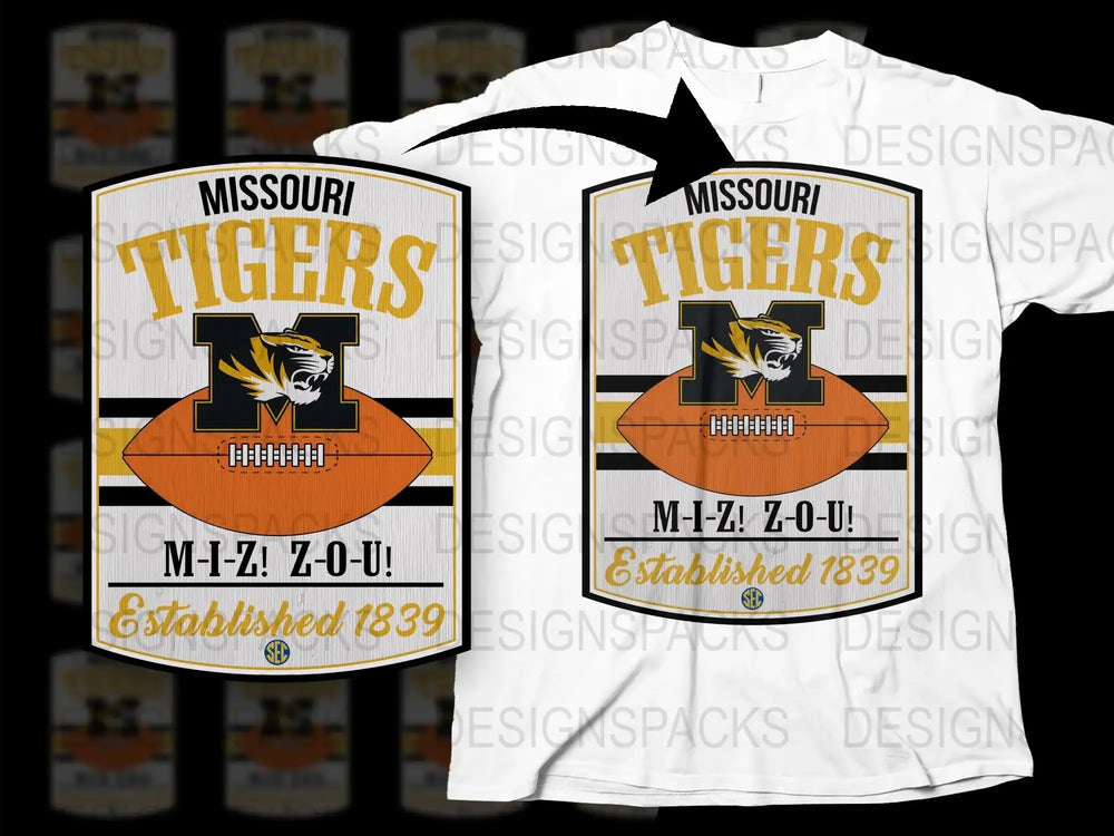 Missouri Tigers Football Inspired T-Shirt, Vintage College Fan Apparel, Mizzou Graphic Tee, Established 1839 Design