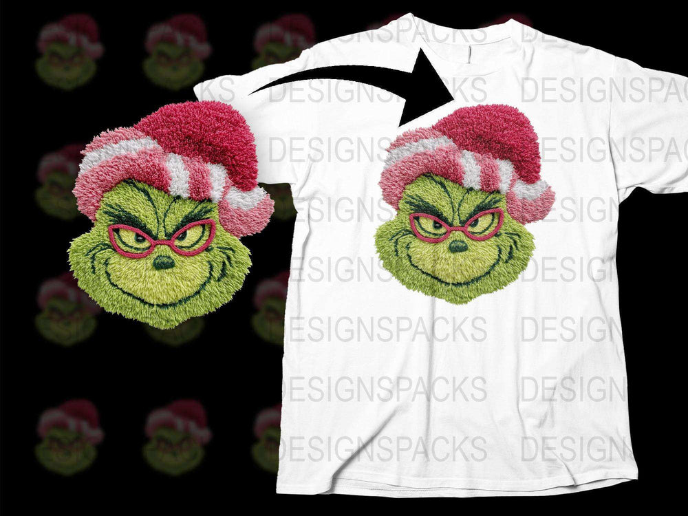 Christmas Grinch T-Shirt, Funny Santa Hat Holiday Tee, Unisex Winter Apparel, Cartoon Character Design