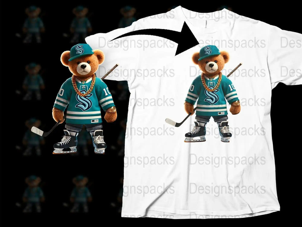 Ice Hockey Teddy Bear T-Shirt, Graphic Tee, Sports Mascot Design, Casual Youthful Apparel, Unisex Kids Clothing
