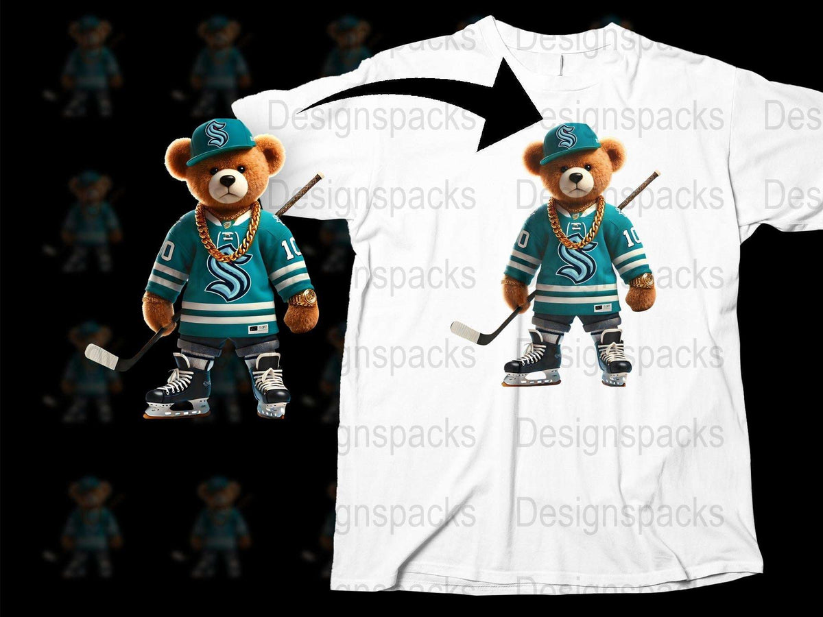 Ice Hockey Teddy Bear T-Shirt, Graphic Tee, Sports Mascot Design, Casual Youthful Apparel, Unisex Kids Clothing