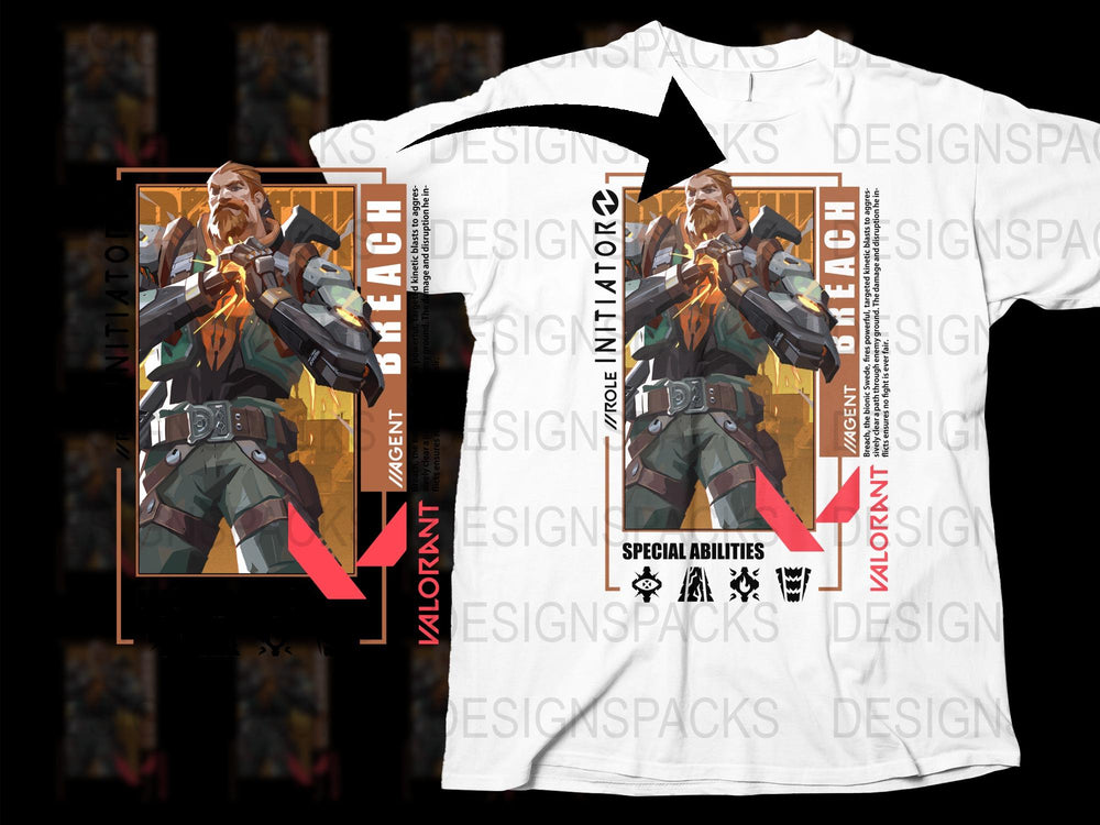Valorant Brimstone Agent Graphic T-Shirt, Gaming Apparel, Unisex White Tee, Fan Merchandise, Digital Print Shirt