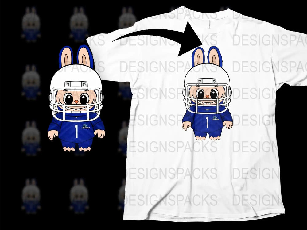 Cartoon Rabbit Football Player T-Shirt, Cute Animal Sports Tee, Kids and Adults Sizes Available