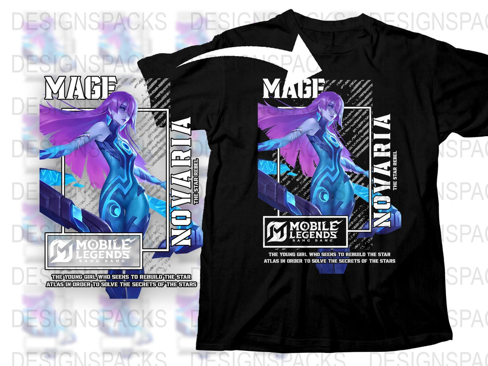 Mobile Legends Mage T-Shirt, Novaria Character Graphic Tee, Purple Winged Design, Gamers Apparel