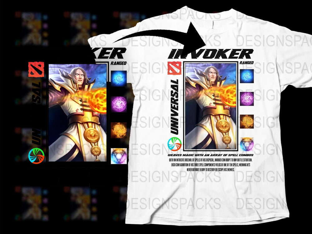Invoker Dota 2 Graphic T-Shirt, Gaming Shirt, Unisex Tee, Fantasy Game Character, Gamer Gift, White Cotton Shirt with Colorful Print